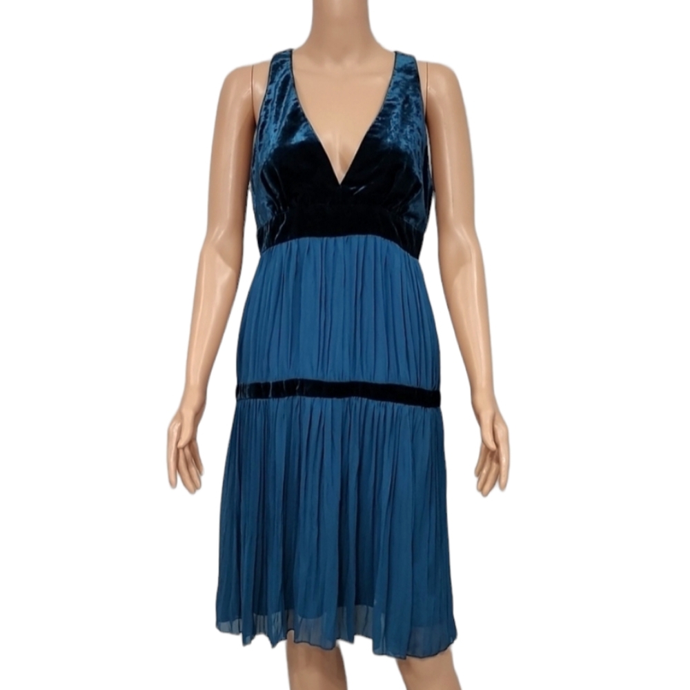 A.B.S BY ALLEN SCHWARTZ Cocktail Dress‎ green velvet accents Sleeveless Size 8